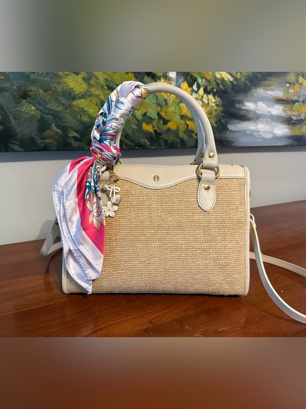 Vintage Jute & Genuine Leather Etienne Aigner Satchel | Y2K | Quiet Luxury